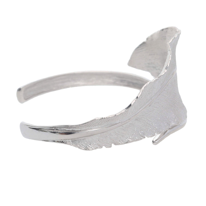 Silver Large Frosted Leaf Torque Bangle