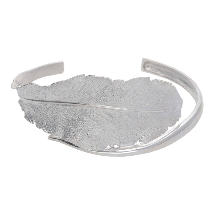 Silver Large Frosted Leaf Torque Bangle