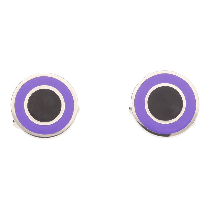 Round Black and Purple Enamel Silver Cufflinks