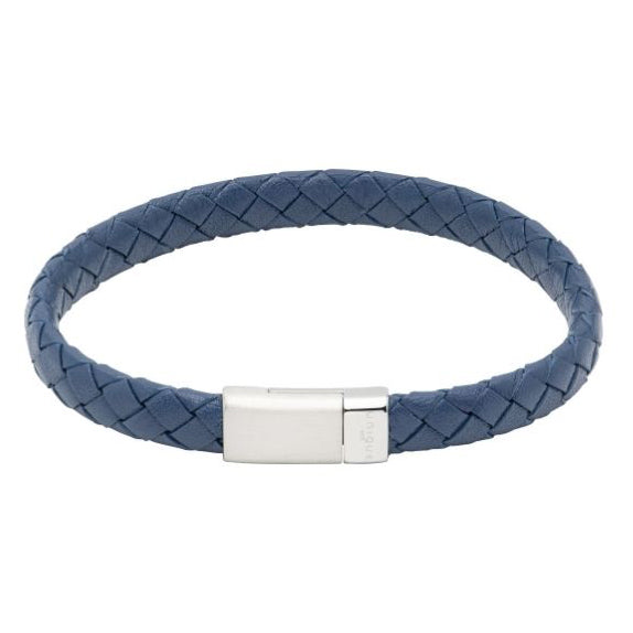 Unique & Co Navy Leather Bracelet With Stainless Steel Clasp 21cm