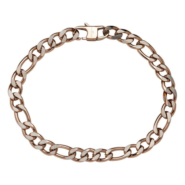 Unique & Co Rose Gold Plated Figaro Chain Steel Bracelet 19cm - Michael Jones Jeweller