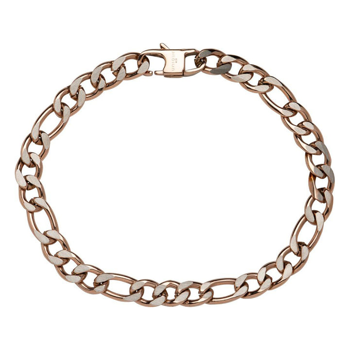 Unique & Co Rose Gold Plated Figaro Chain Steel Bracelet 19cm