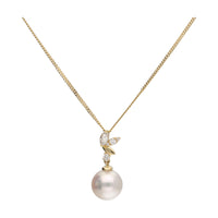 Akoya Pearl and Marquise Diamond 18ct Yellow Gold Necklace - Michael Jones Jeweller