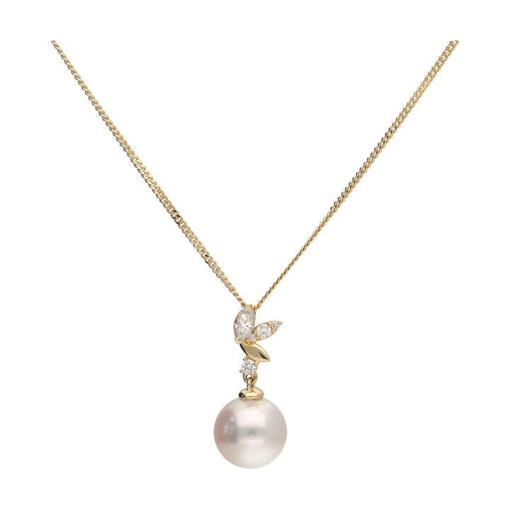 Akoya Pearl and Marquise Diamond 18ct Yellow Gold Necklace - Michael Jones Jeweller