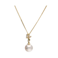 Akoya Pearl and Marquise Diamond 18ct Yellow Gold Necklace - Michael Jones Jeweller