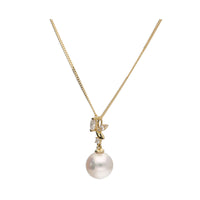 Akoya Pearl and Marquise Diamond 18ct Yellow Gold Necklace