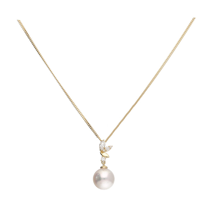Akoya Pearl and Marquise Diamond 18ct Yellow Gold Necklace - Michael Jones Jeweller