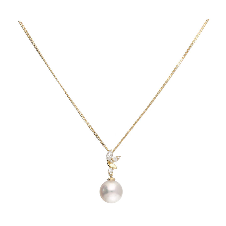 Akoya Pearl and Marquise Diamond 18ct Yellow Gold Necklace