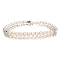 Akoya Pearl and Diamond 18ct White Gold Double Row Bracelet - Michael Jones Jeweller