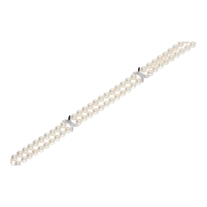 Akoya Pearl and Diamond 18ct White Gold Double Row Bracelet - Michael Jones Jeweller