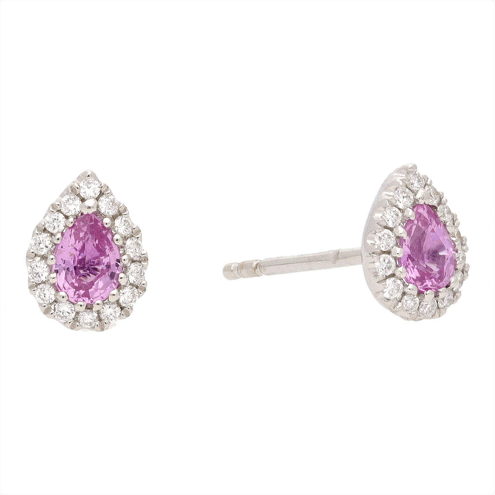 Pink Sapphire and Diamond 18ct White Gold Cluster Stud Earrings - Michael Jones Jeweller