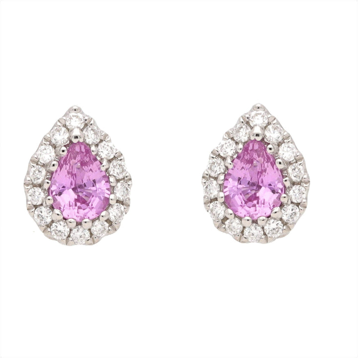 Pink Sapphire and Diamond 18ct White Gold Cluster Stud Earrings - Michael Jones Jeweller