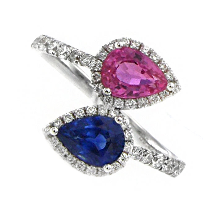 Pink and Blue Sapphire Diamond Crossover Ring - Michael Jones Jeweller