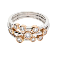 Diamond Three Strand 18ct Rose and White Gold Bubble Ring - Michael Jones Jeweller