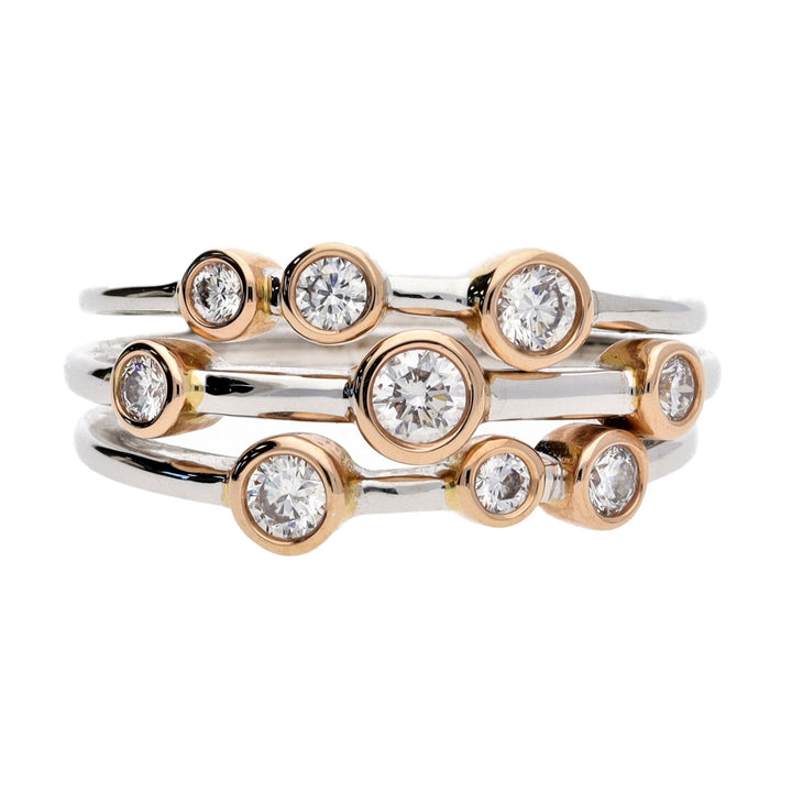 Diamond Three Strand 18ct Rose and White Gold Bubble Ring - Michael Jones Jeweller
