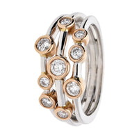 Diamond Three Strand 18ct Rose and White Gold Bubble Ring - Michael Jones Jeweller