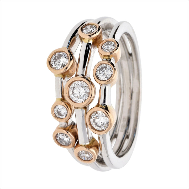 Diamond Three Strand 18ct Rose and White Gold Bubble Ring - Michael Jones Jeweller