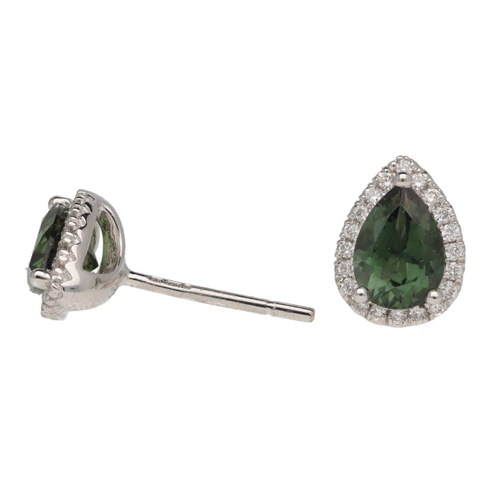 Green Tourmaline and Diamond 18ct White Gold Earrings