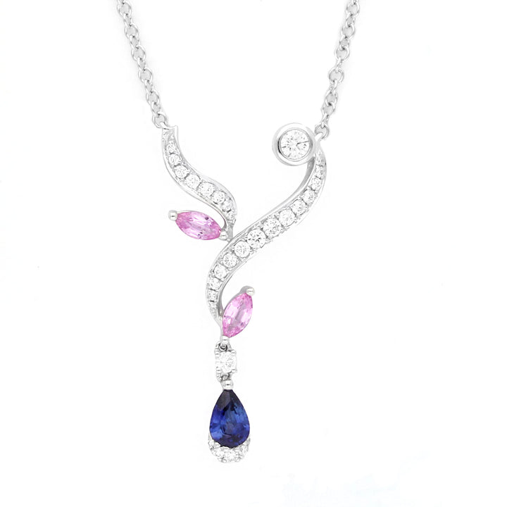 Pink, Blue Sapphire and Diamond 18ct White Gold Necklet