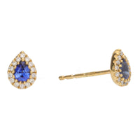 Sapphire and Diamond 18ct Yellow Gold Pear Cluster Stud Earrings - Michael Jones Jeweller