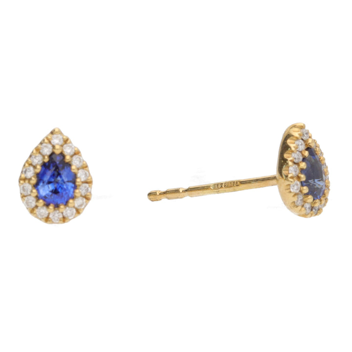 Sapphire and Diamond 18ct Yellow Gold Pear Cluster Stud Earrings - Michael Jones Jeweller
