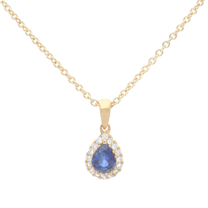 Blue Sapphire and Diamond Pear Shaped 18ct Yellow Gold Cluster Pendant - Michael Jones Jeweller