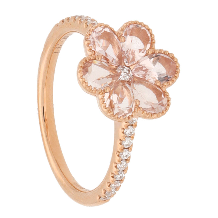 Morganite and Diamond 18ct Rose Gold Flower Ring - Michael Jones Jeweller