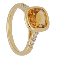 Citrine and Diamond 18ct Yellow Gold Collar Set Ring