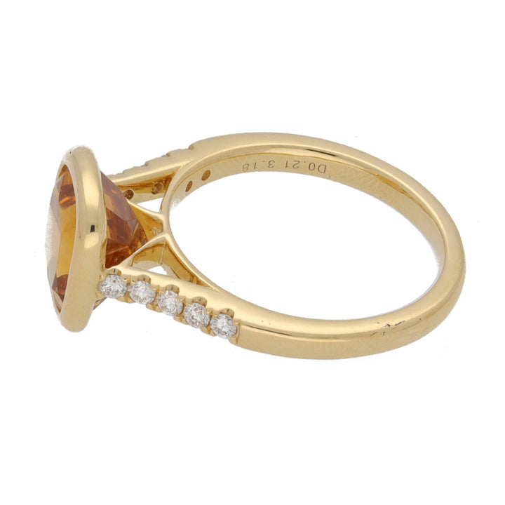 Citrine and Diamond 18ct Yellow Gold Collar Set Ring