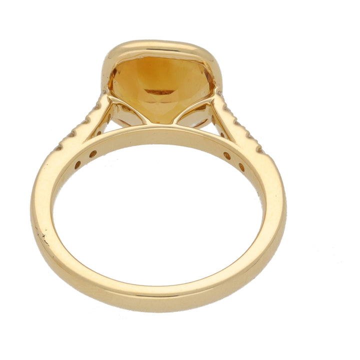 Citrine and Diamond 18ct Yellow Gold Collar Set Ring