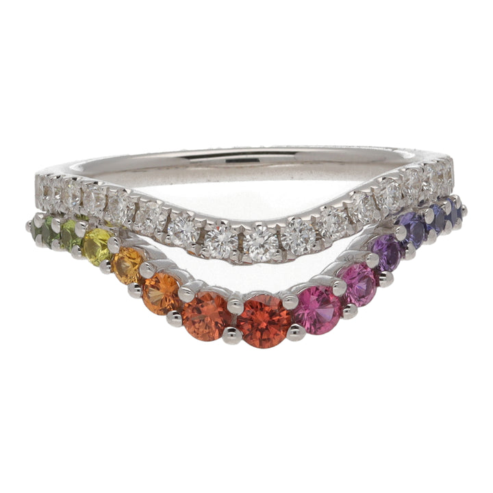 Rainbow Sapphire and Diamond Shaped Double Band Ring - Michael Jones Jeweller