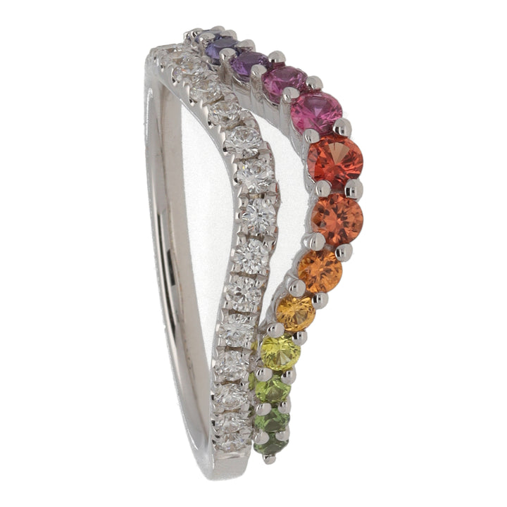 Rainbow Sapphire and Diamond Shaped Double Band Ring - Michael Jones Jeweller