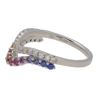 Rainbow Sapphire and Diamond Shaped Double Band Ring - Michael Jones Jeweller