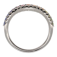 Rainbow Sapphire and Diamond Shaped Double Band Ring - Michael Jones Jeweller