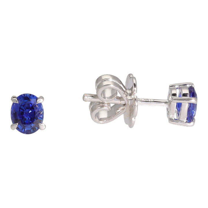 Blue Sapphire Oval 18ct White Gold Stud Earrings