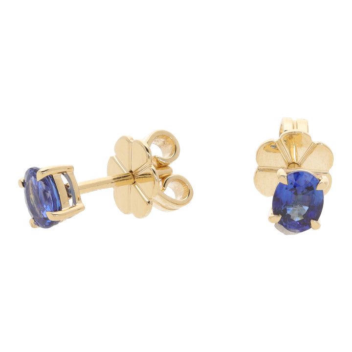 Blue Sapphire Oval 18ct Yellow Gold Stud Earrings