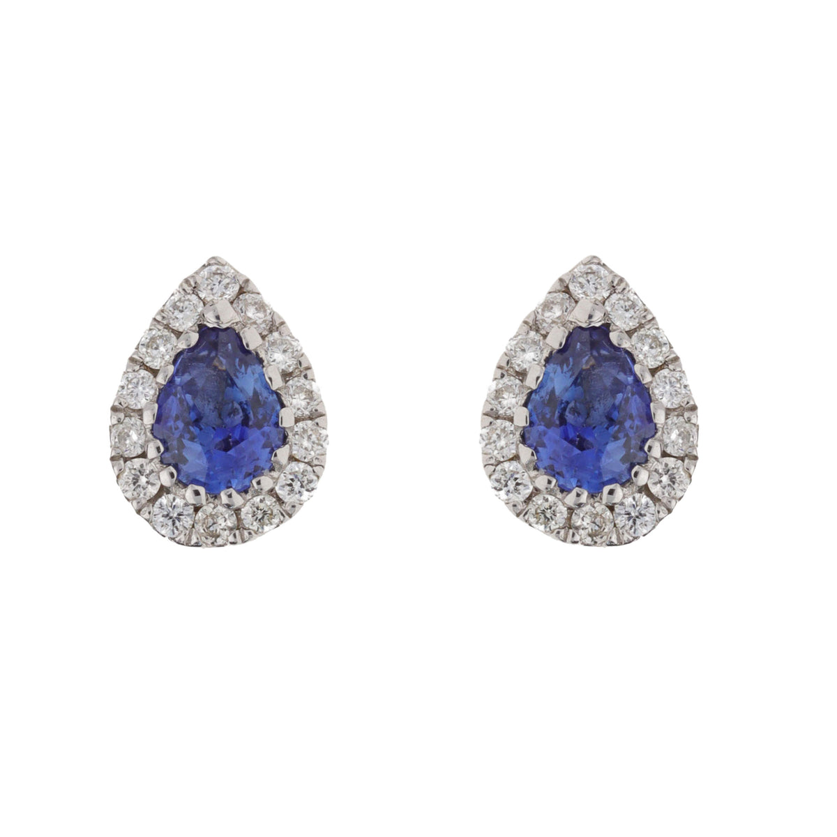 Sapphire and Diamond 18ct White Gold Pear Cluster Stud Earrings - Michael Jones Jeweller