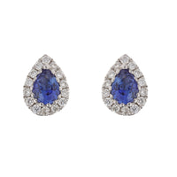 Sapphire and Diamond 18ct White Gold Pear Cluster Stud Earrings - Michael Jones Jeweller