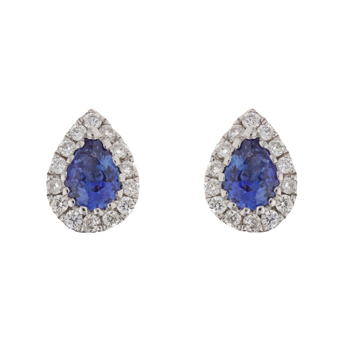 Sapphire and Diamond 18ct White Gold Pear Cluster Stud Earrings