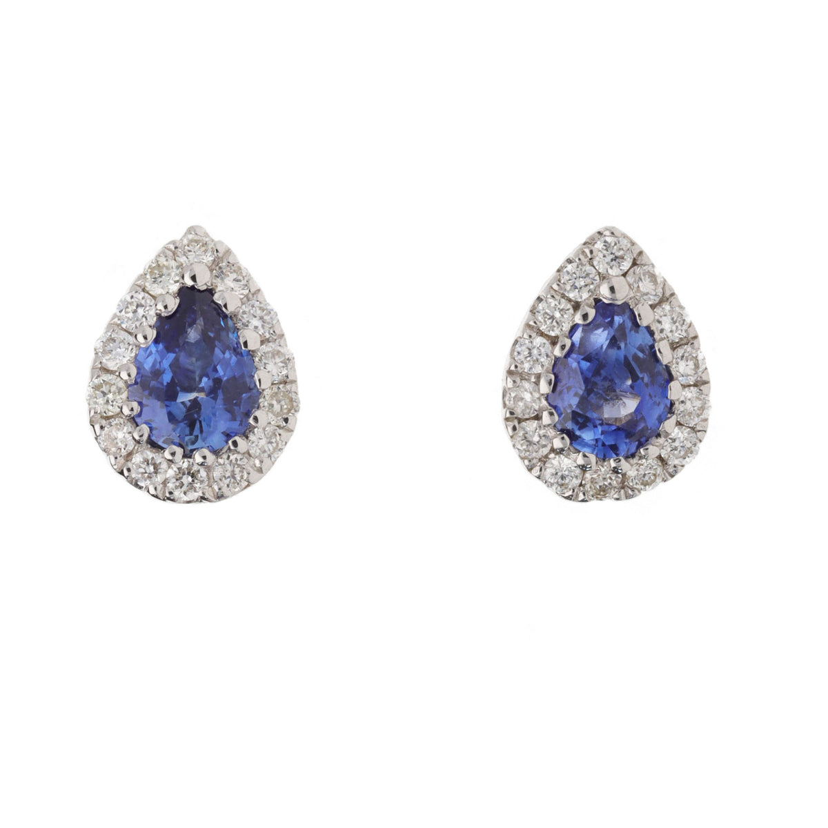 Sapphire and Diamond 18ct White Gold Pear Cluster Stud Earrings - Michael Jones Jeweller