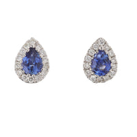 Sapphire and Diamond 18ct White Gold Pear Cluster Stud Earrings - Michael Jones Jeweller
