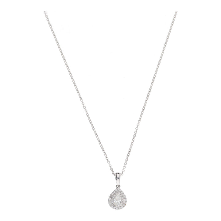 Diamond Pear Shaped Double Cluster 18ct White Gold Necklace