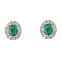 Emerald and Diamond Oval 18ct White Gold Cluster Stud Earrings - Michael Jones Jeweller