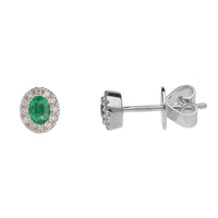 Emerald and Diamond Oval 18ct White Gold Cluster Stud Earrings - Michael Jones Jeweller