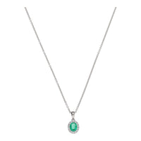 Diamond and Emerald Oval 18ct White Gold Cluster Necklace - Michael Jones Jeweller