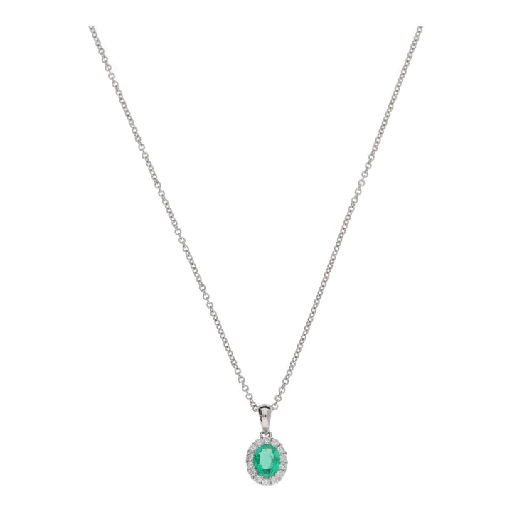 Diamond and Emerald Oval 18ct White Gold Cluster Necklace - Michael Jones Jeweller