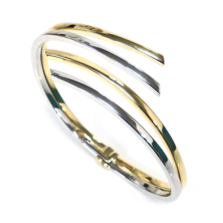 Double Crossover 9ct White and Yellow Gold Bangle - Michael Jones Jeweller