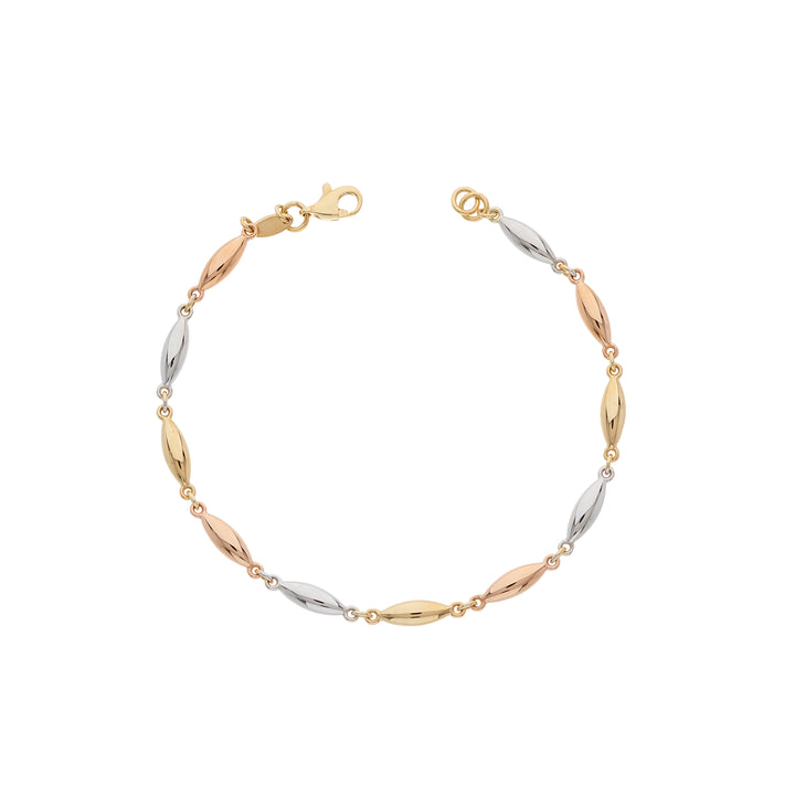 9ct Yellow White And Rose Gold Marquise Link Bracelet - Michael Jones Jeweller