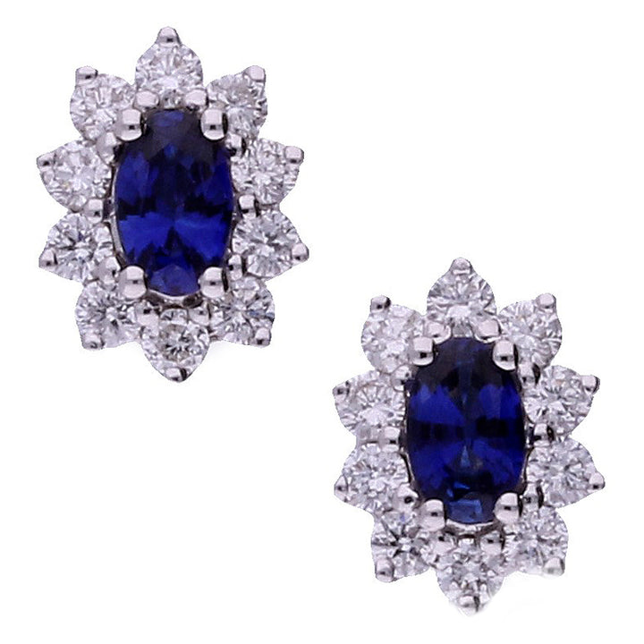 Blue Sapphire and Diamond 18ct White Gold Cluster Stud Earrings