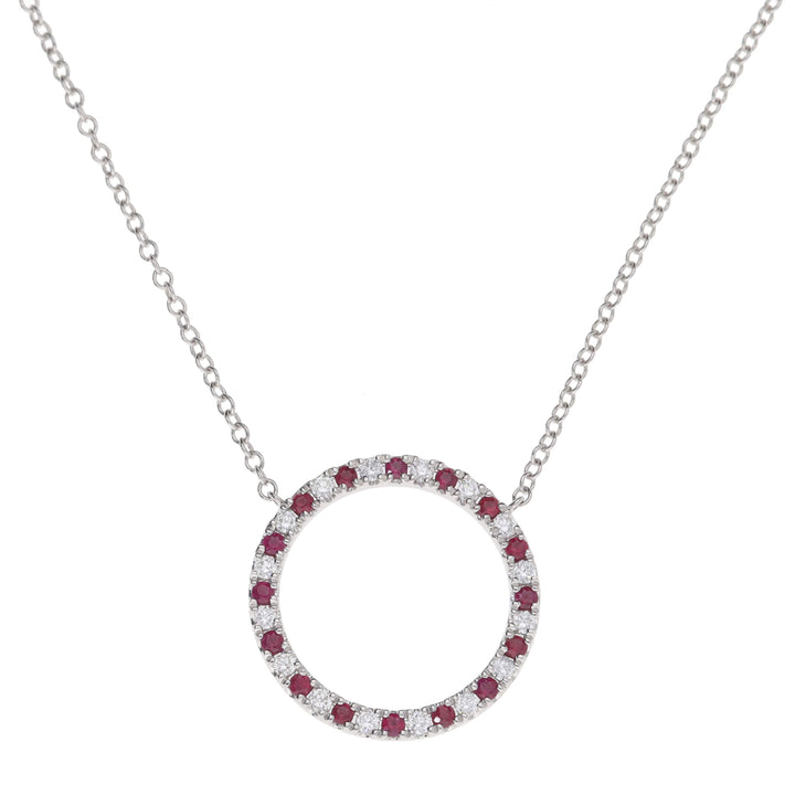 Ruby and Diamond Open Circle 18ct White Gold Necklace - Michael Jones Jeweller